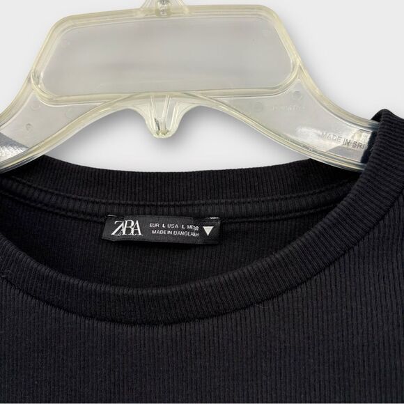 Zara Ribbed Flutter Sleeve Crop Top in Black Women’s Size L - Picture 4 of 7